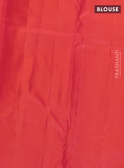 Pure kanchipuram silk saree orange with plain body and long silver & zari woven border