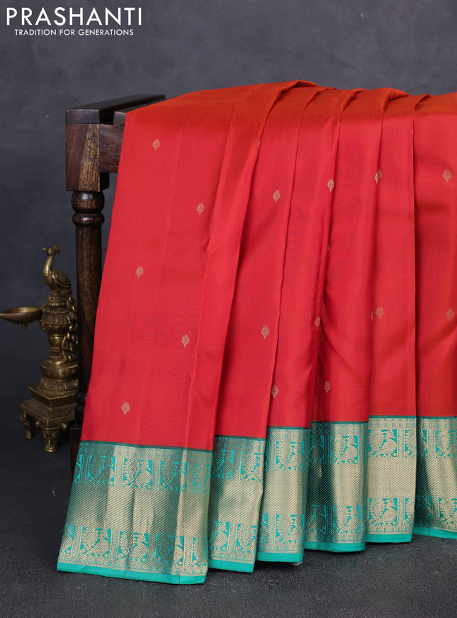 Pure kanchipuram silk saree maroon and green with zari woven buttas and zari woven korvai border