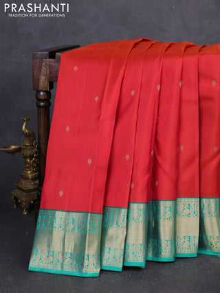 Pure kanchipuram silk saree maroon and green with zari woven buttas and zari woven korvai border