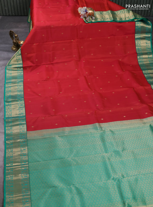 Pure kanchipuram silk saree maroon and green with zari woven buttas and zari woven korvai border