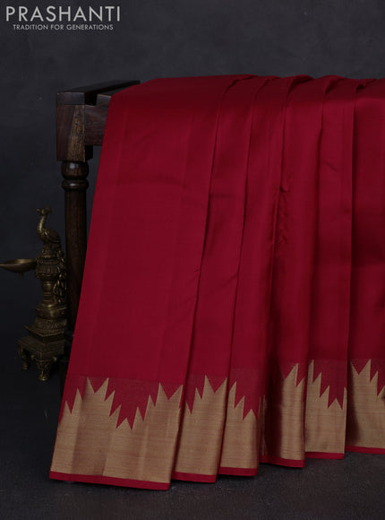 Pure kanchipuram silk saree maroon with plain body and temple zari woven border