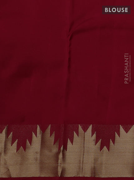 Pure kanchipuram silk saree maroon with plain body and temple zari woven border