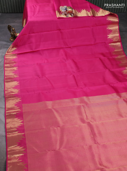Pure kanchipuram silk saree pink with plain body and temple zari woven border