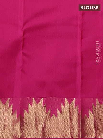 Pure kanchipuram silk saree pink with plain body and temple zari woven border