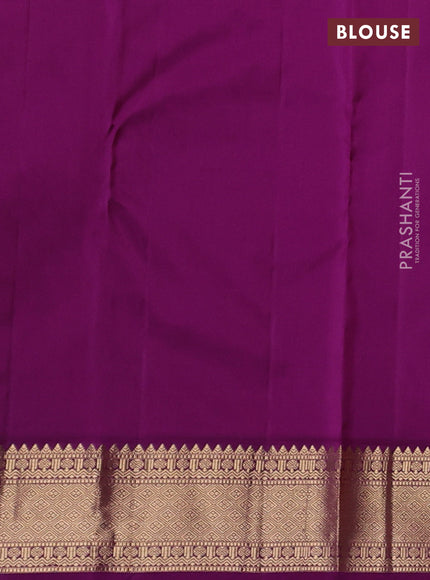 Pure kanchipuram silk saree yellow and purple with zari woven buttas and zari woven korvai border