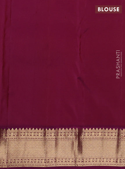 Pure kanchipuram silk saree beige and purple with zari woven buttas and zari woven korvai border