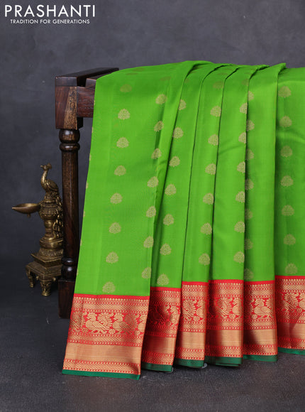 Pure kanchipuram silk saree green and red with zari woven buttas and zari woven korvai border