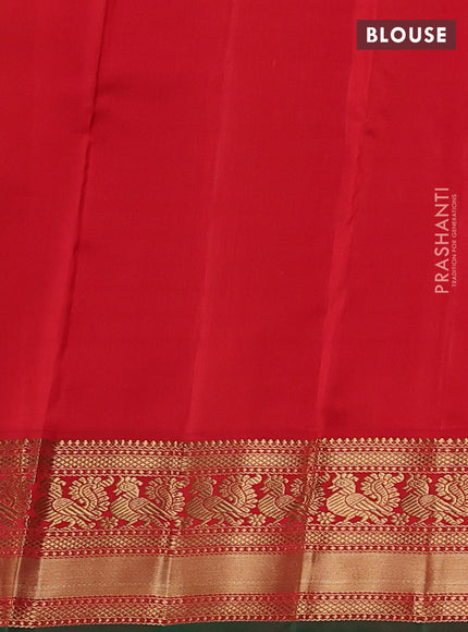 Pure kanchipuram silk saree green and red with zari woven buttas and zari woven korvai border