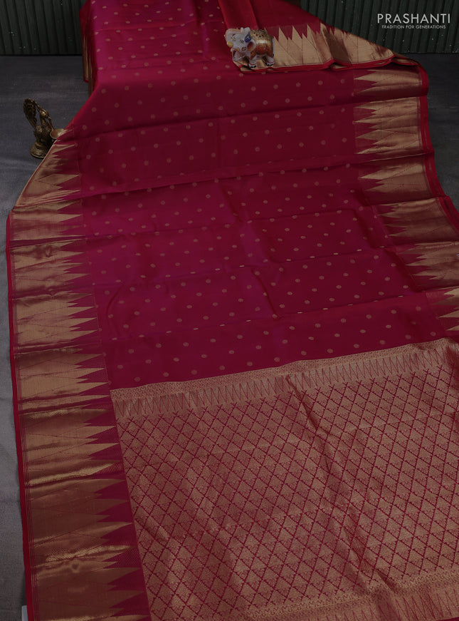Pure kanchipuram silk saree maroon with allover zari woven buttas and temple zari woven border