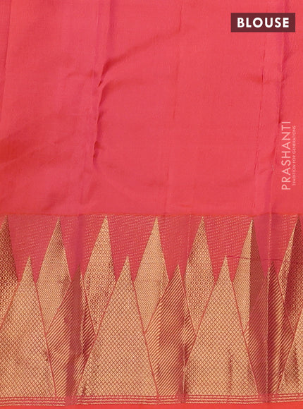 Pure kanchipuram silk saree orange with allover zari woven buttas and temple zari woven border