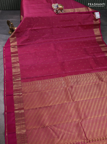 Pure kanchipuram silk saree wine shade with zari woven buttas and zari woven border