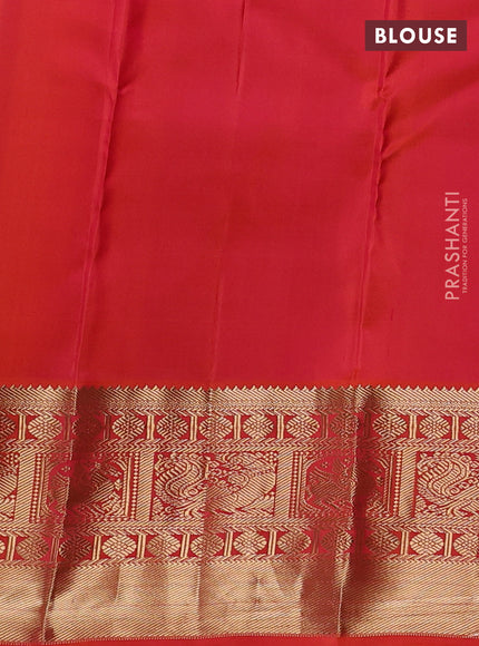 Pure kanchipuram silk saree lime green and orange with zari woven buttas and zari woven korvai border