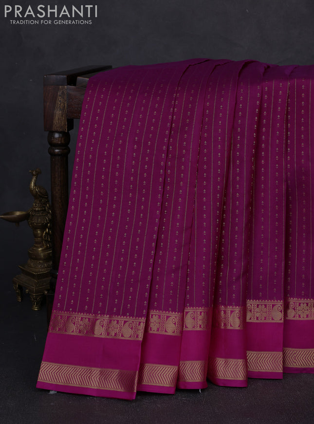 Pure kanchipuram silk saree magenta pink and pink with allover zari weaves & buttas and rettapet zari woven border