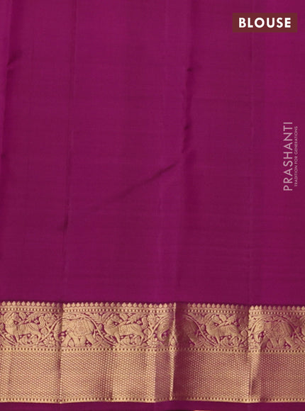 Pure kanchipuram silk saree dual shade of pinkish orange and pink with allover zari stripe pattern and zari woven border