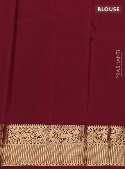 Pure kanchipuram silk saree green and deep maroon with allover zari stripe pattern and zari woven border