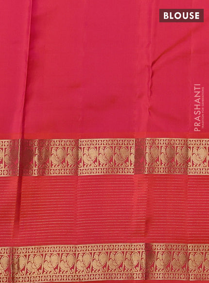 Pure kanchipuram silk saree cream and orange with allover zari checks & buttas and long rettapet zari woven border
