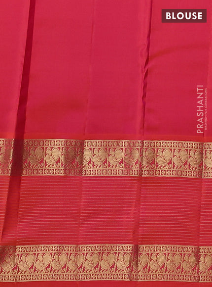 Pure kanchipuram silk saree cs blue and orange with allover zari checks & buttas and long rettapet zari woven border
