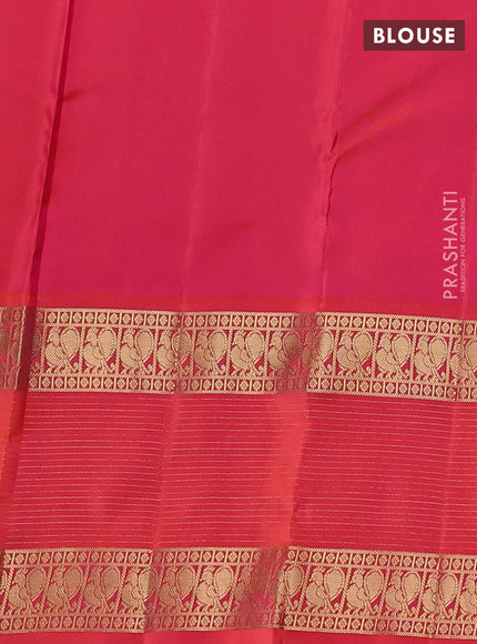 Pure kanchipuram silk saree bottle green and orange with allover zari checks & buttas and long rettapet zari woven border
