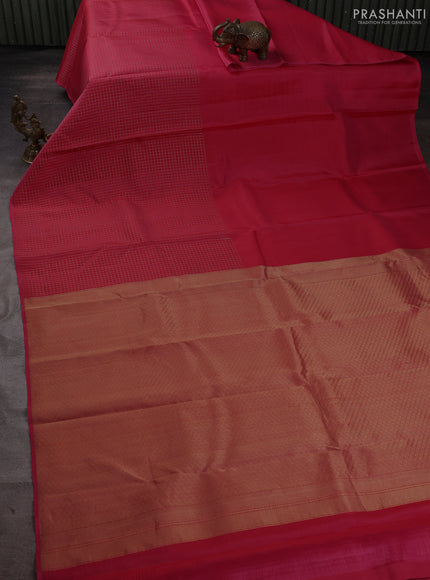 Pure kanchipuram silk saree pink with half & half style and long zari woven checked border