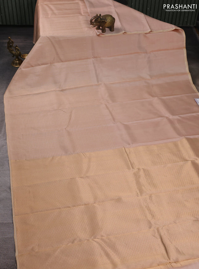 Pure kanchipuram silk saree beige with half & half style and long zari woven checked border