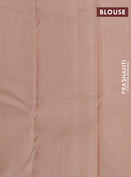 Pure kanchipuram silk saree beige with half & half style and long zari woven checked border