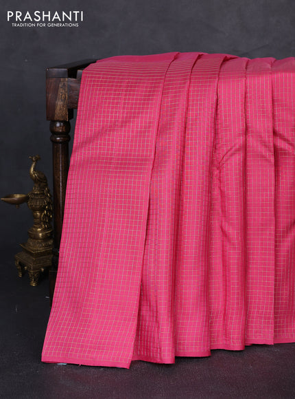 Pure kanchipuram silk saree pink with half & half style and long zari woven checked border