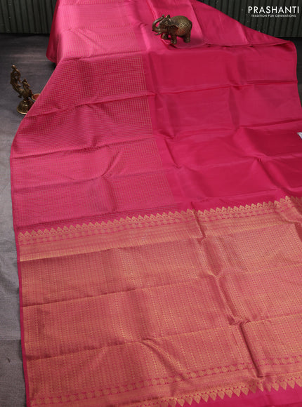Pure kanchipuram silk saree pink with half & half style and long zari woven checked border