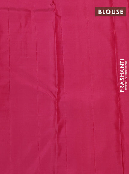 Pure kanchipuram silk saree pink with half & half style and long zari woven checked border