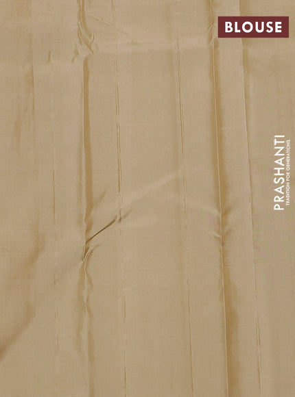 Pure kanchipuram silk saree beige with allover small zari checks & buttas in borderless style