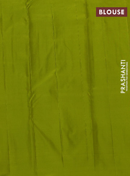 Pure kanchipuram silk saree light green with allover small zari checks & buttas in borderless style