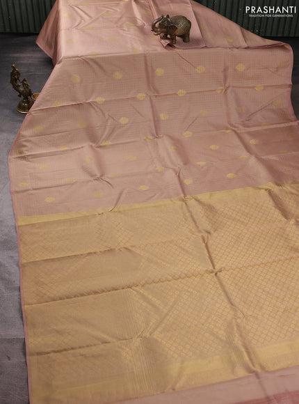 Pure kanchipuram silk saree sandal with allover small zari checks & buttas in borderless style