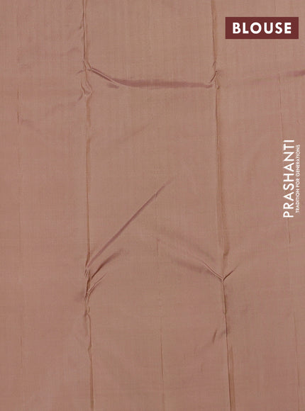 Pure kanchipuram silk saree sandal with allover small zari checks & buttas in borderless style