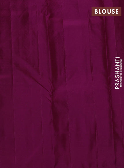 Pure kanchipuram silk saree beige and purple with allover silver & gold zari weaves in borderless style