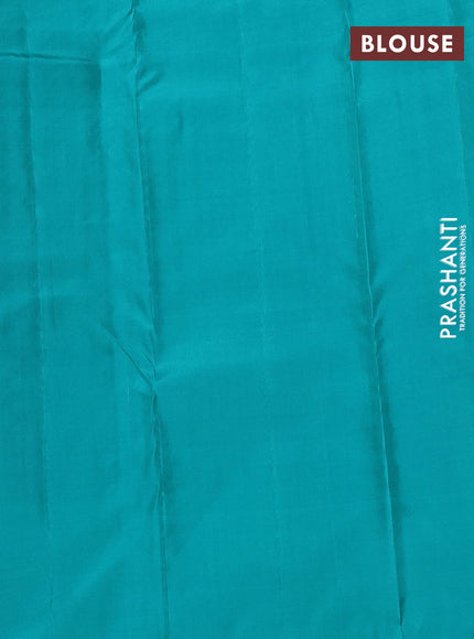 Pure kanchipuram silk saree lavender and teal green with allover silver & gold zari weaves in borderless style