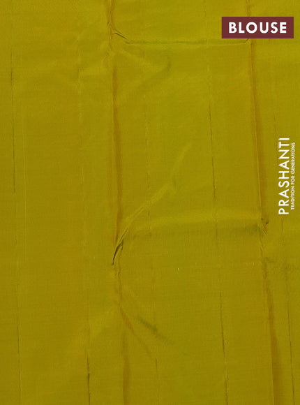 Pure kanchipuram silk saree lime green with half & half style and long zari woven border