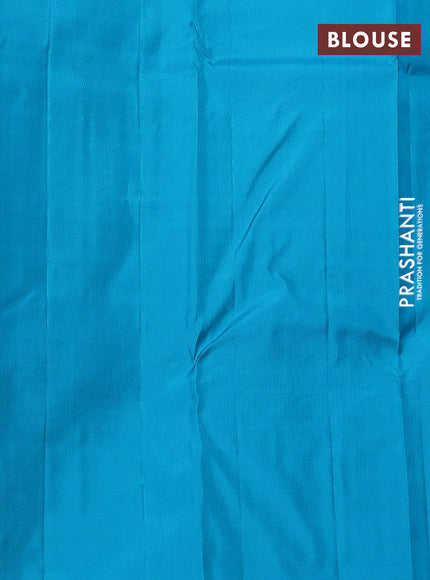 Pure kanchipuram silk saree light blue with half & half style and long zari woven border