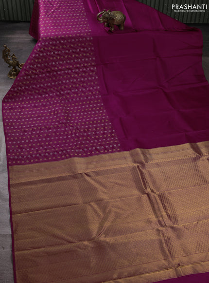 Pure kanchipuram silk saree dark magenta pink with half & half style and long zari woven border