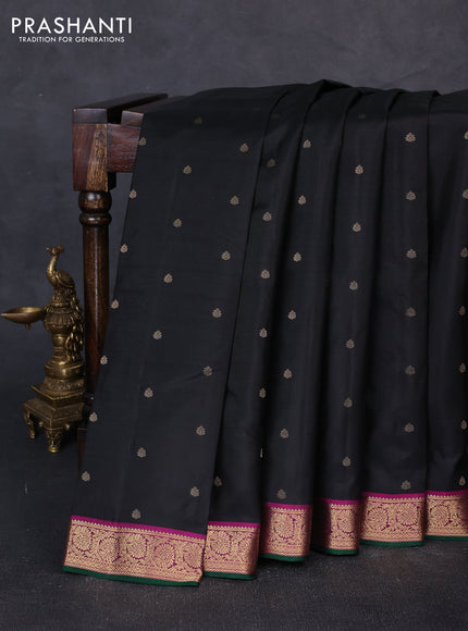 Pure kanchipuram silk saree black and purple with zari woven buttas and rich zari woven border