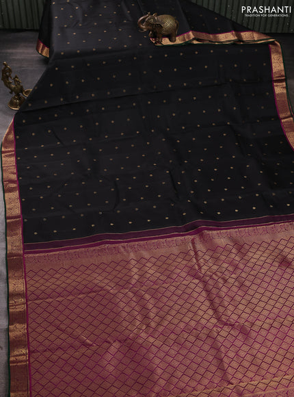 Pure kanchipuram silk saree black and purple with zari woven buttas and rich zari woven border