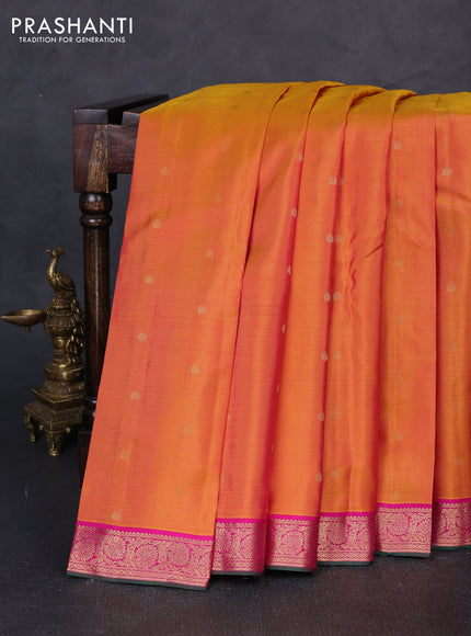 Pure kanchipuram silk saree dual shade of mustard and yellow with zari woven buttas and rich zari woven border