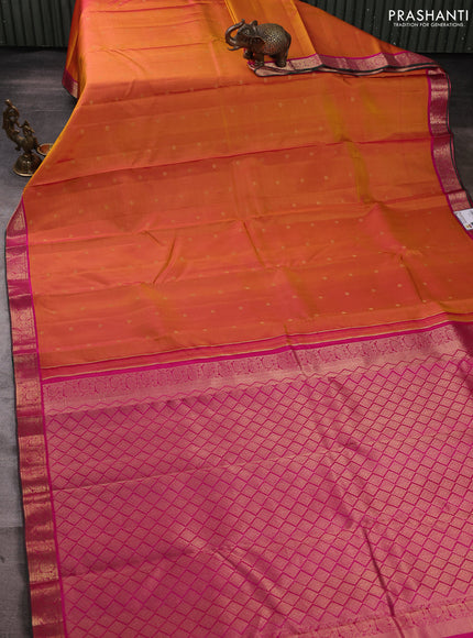 Pure kanchipuram silk saree dual shade of mustard and yellow with zari woven buttas and rich zari woven border