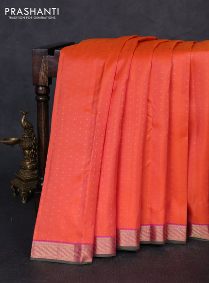 Pure kanchipuram silk saree orange and pink with allover zari woven 1000 buttas and rich zari woven border