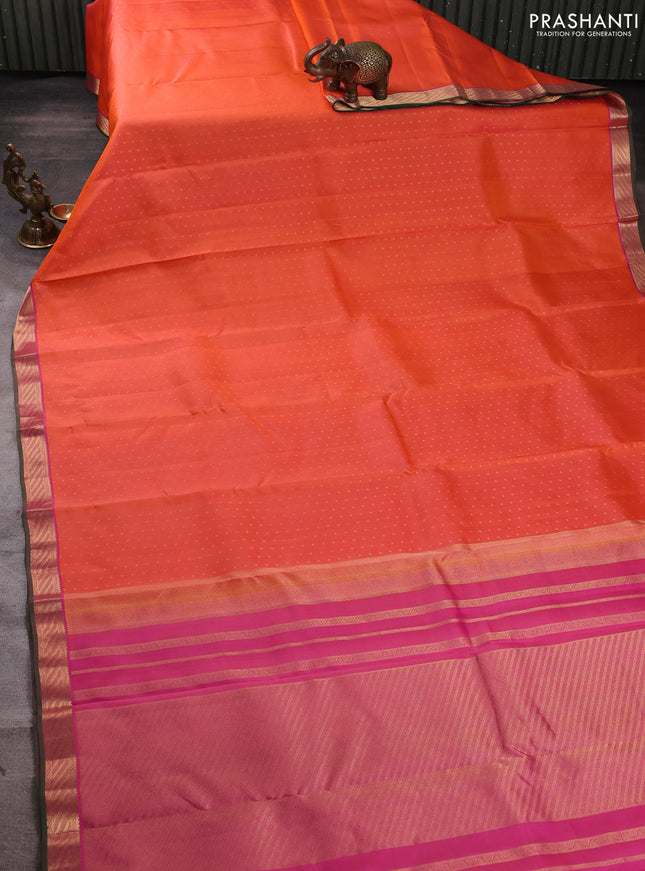 Pure kanchipuram silk saree orange and pink with allover zari woven 1000 buttas and rich zari woven border
