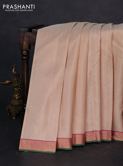 Pure kanchipuram silk saree beige and pink with allover zari woven 1000 buttas and rich zari woven border