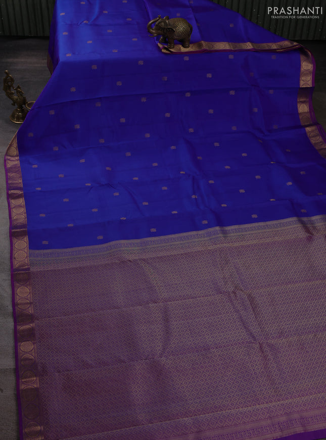 Pure kanchipuram silk saree blue and purple with zari woven annam buttas and rudhraksha zari woven border