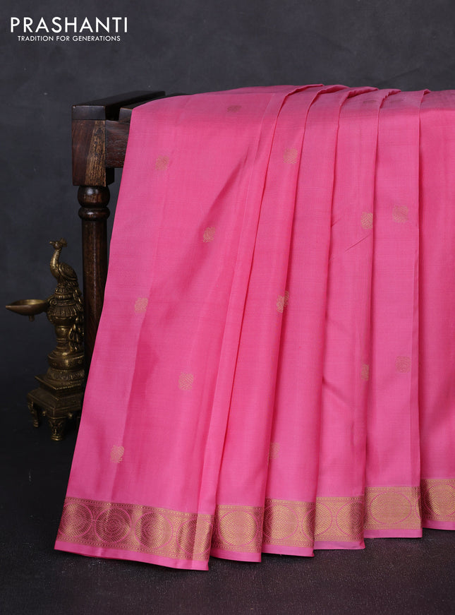 Pure kanchipuram silk saree pink and blue with zari woven annam buttas and rudhraksha zari woven border