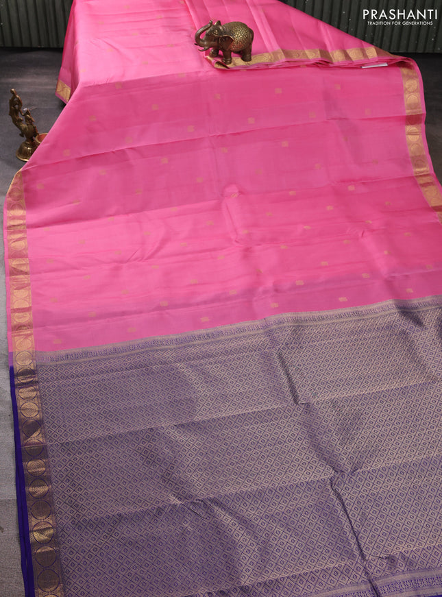 Pure kanchipuram silk saree pink and blue with zari woven annam buttas and rudhraksha zari woven border