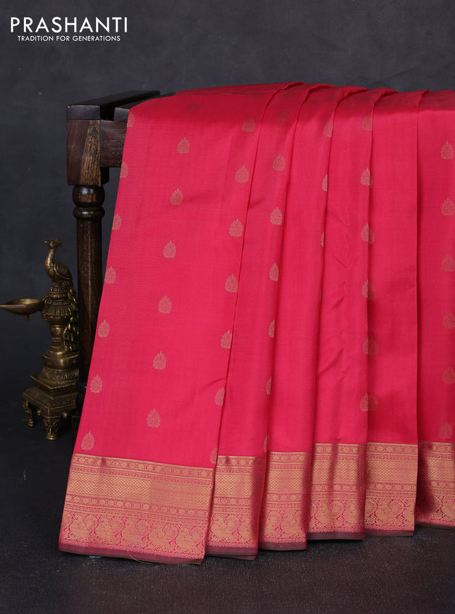 Pure kanchipuram silk saree pink with allover zari woven buttas and rich zari woven border