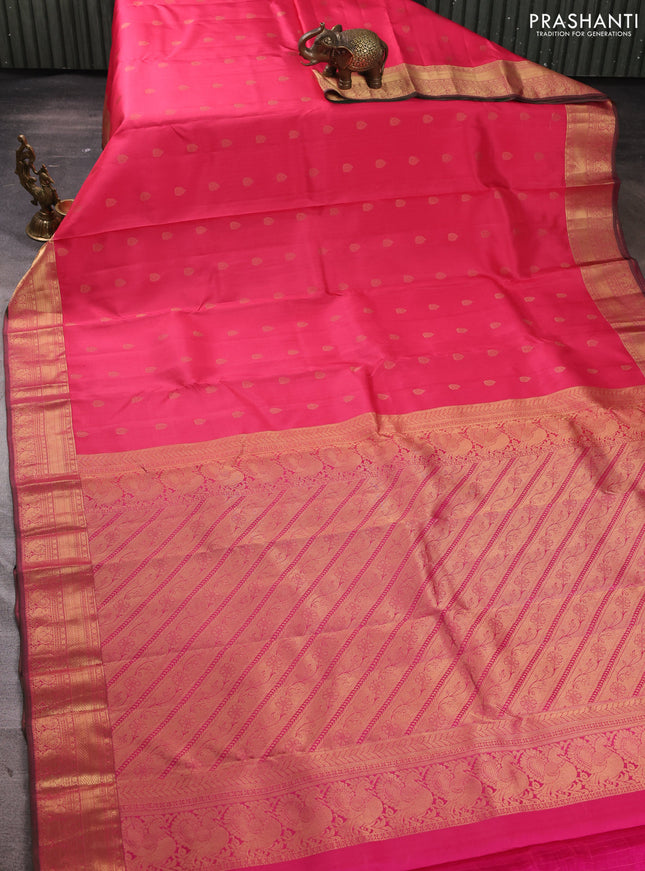Pure kanchipuram silk saree pink with allover zari woven buttas and rich zari woven border