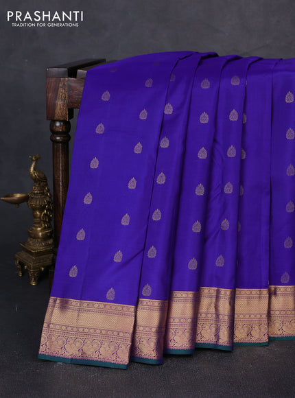 Pure kanchipuram silk saree royal blue and purple with zari woven buttas and zari woven border